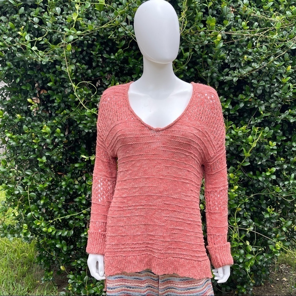 LUCKY Brand Crochet Rust Scoop Neck LongSleeve Layering Swe…